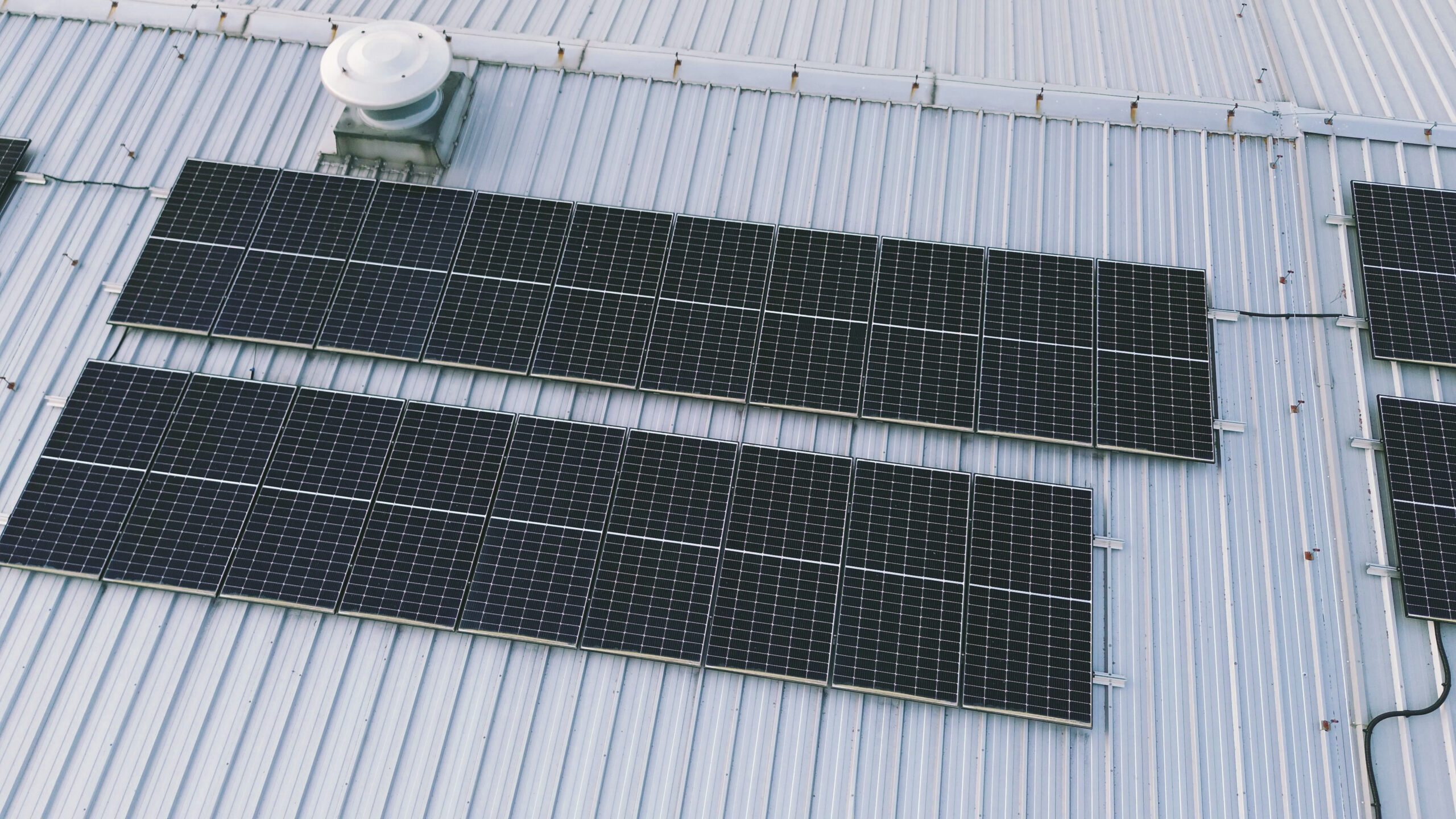 Modern solar panels on commercial rooftop