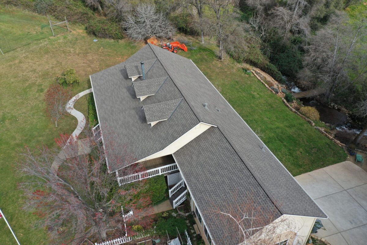 roofing vallejo ca aerial view of new project long house with shingles roof