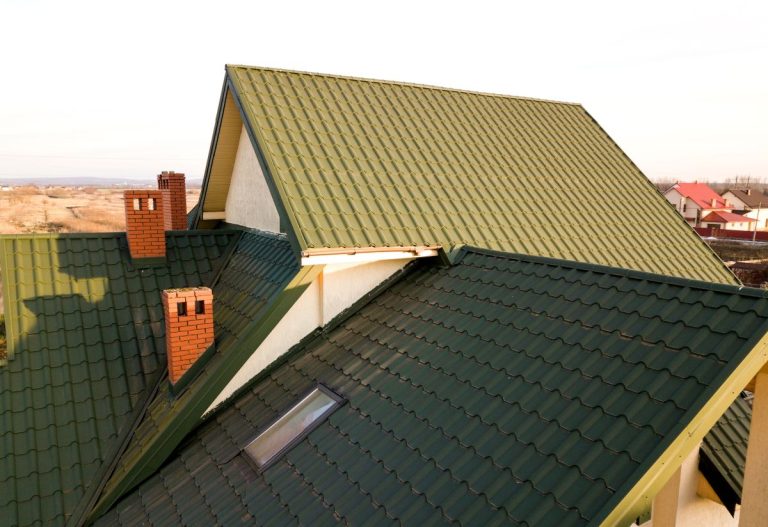 metal shingles roof green big roof
